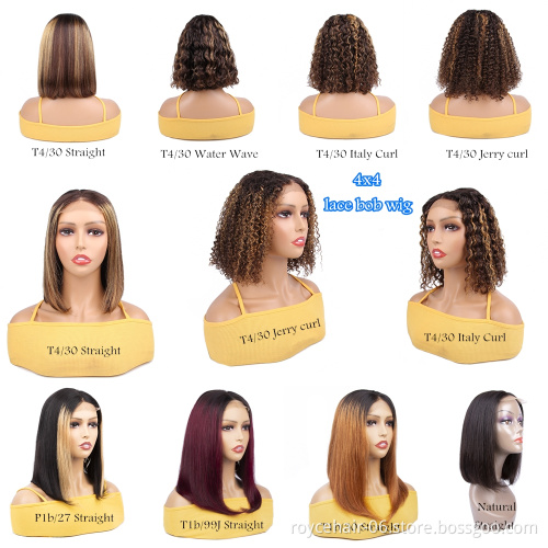 180% Density Cambodian Human Hair 4x4 Short Bob Gluless Lace Front Closure Human Hair Wigs